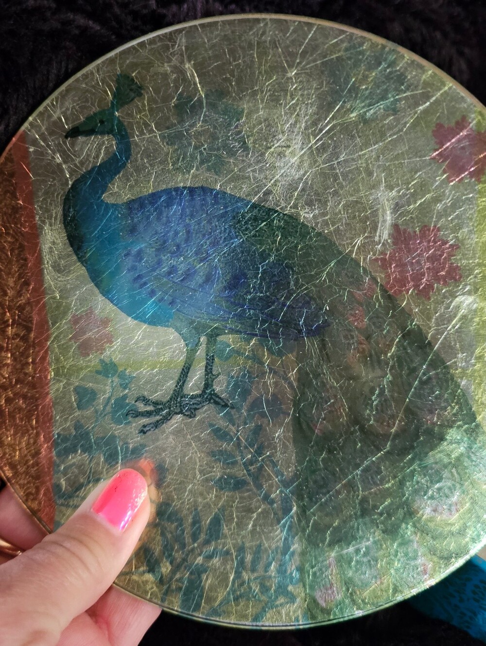 NIB Pier 1 Imports Peacock 6” Glass Appetizer Plates Set of 4 Retired - Picture 5 of 7